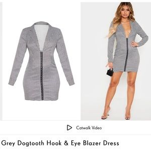 Prettylittlething Grey Dogtooth Hook & Eye Blazer Dress size US 6